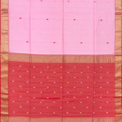 Baby Pink  Handloom Silk Cotton Saree With Zari Border-Baby Pink