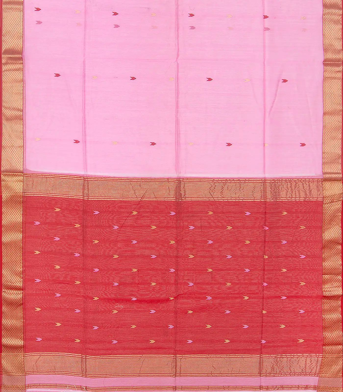 Baby Pink  Handloom Silk Cotton Saree With Zari Border-Baby Pink
