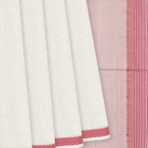 Off White Handloom Silk Cotton Saree With Stripes Pallu-Off White