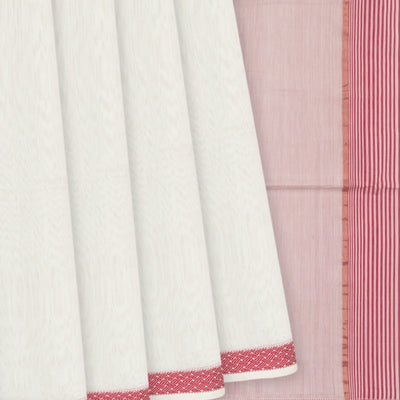 Off White Handloom Silk Cotton Saree With Stripes Pallu-Off White