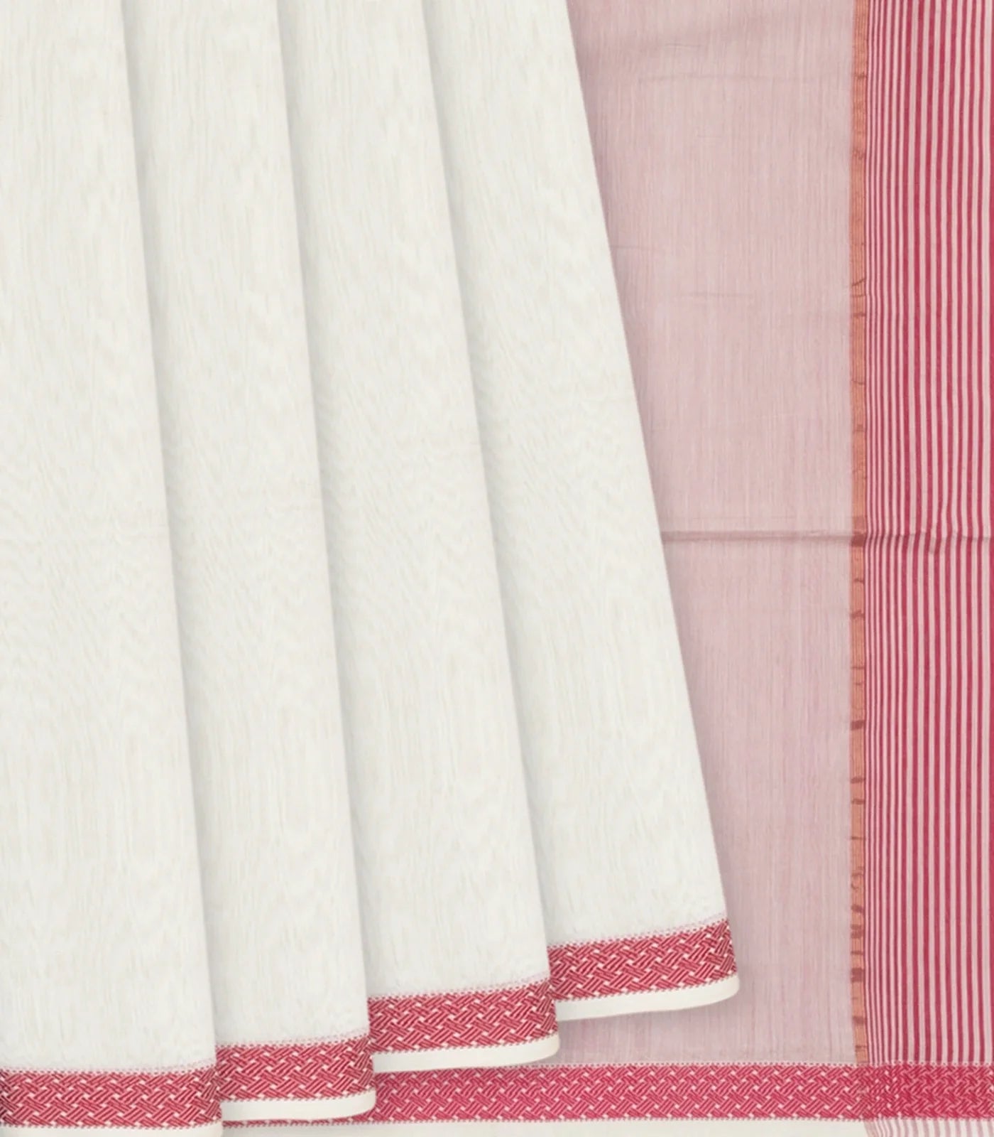 Off White Handloom Silk Cotton Saree With Stripes Pallu-Off White