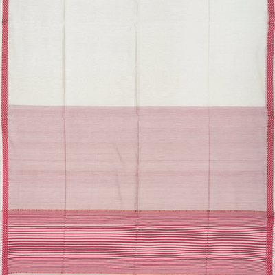 Off White Handloom Silk Cotton Saree With Stripes Pallu-Off White