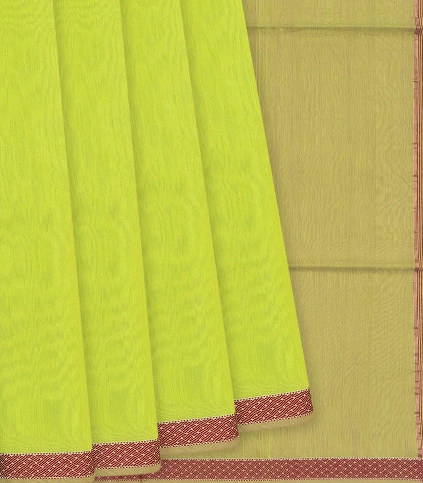 Light Green Handloom  Silk Cotton Saree With Stripes Pallu-Leaf Green