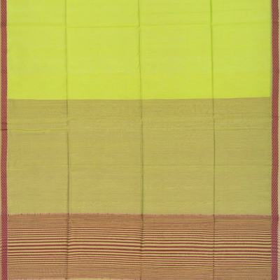 Light Green Handloom  Silk Cotton Saree With Stripes Pallu-Leaf Green