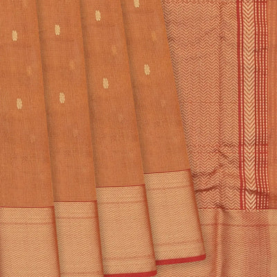 Rust Handloom Silk Cotton Saree With Checks & Kamalam Butta-Rust