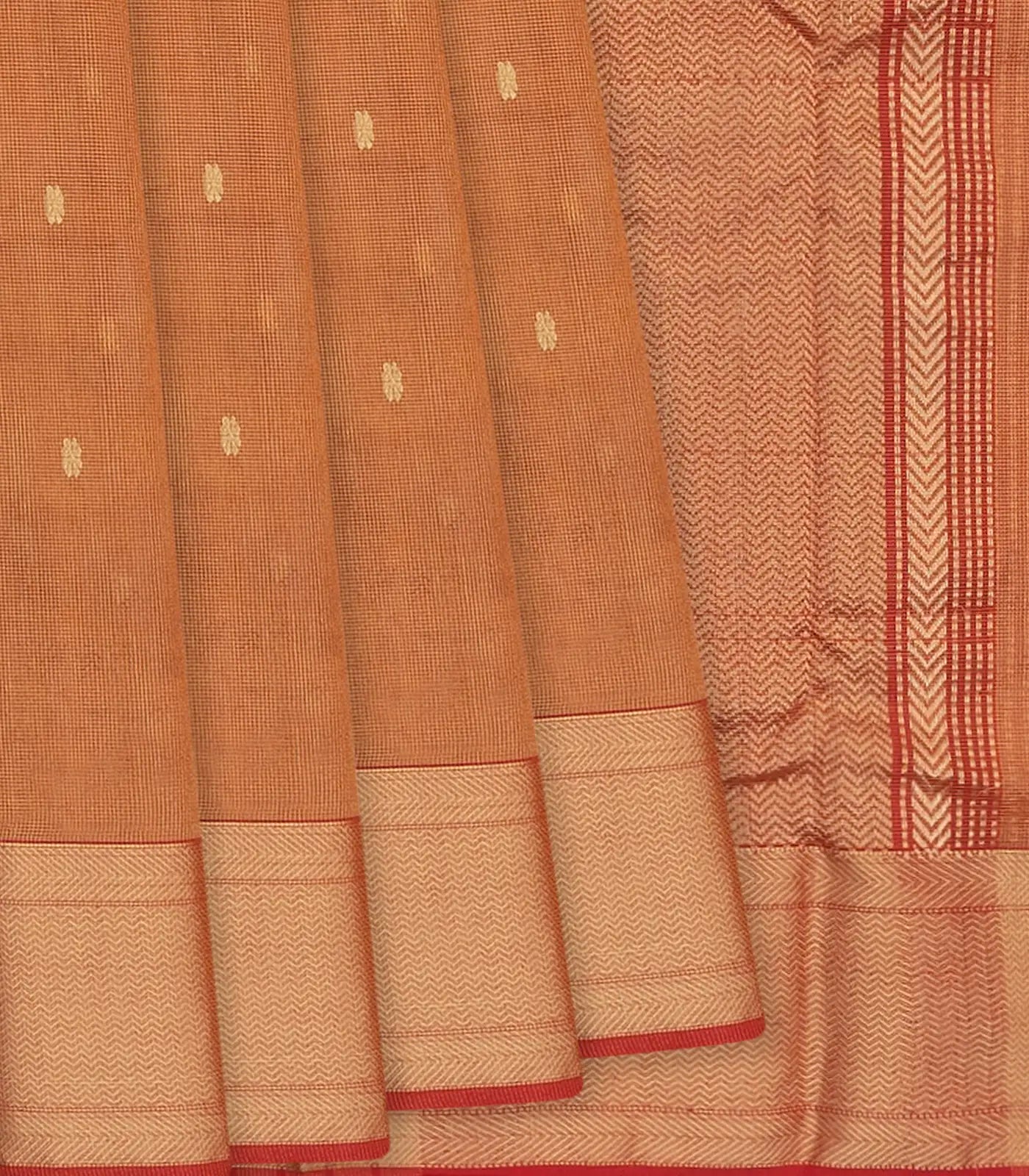 Rust Handloom Silk Cotton Saree With Checks & Kamalam Butta-Rust