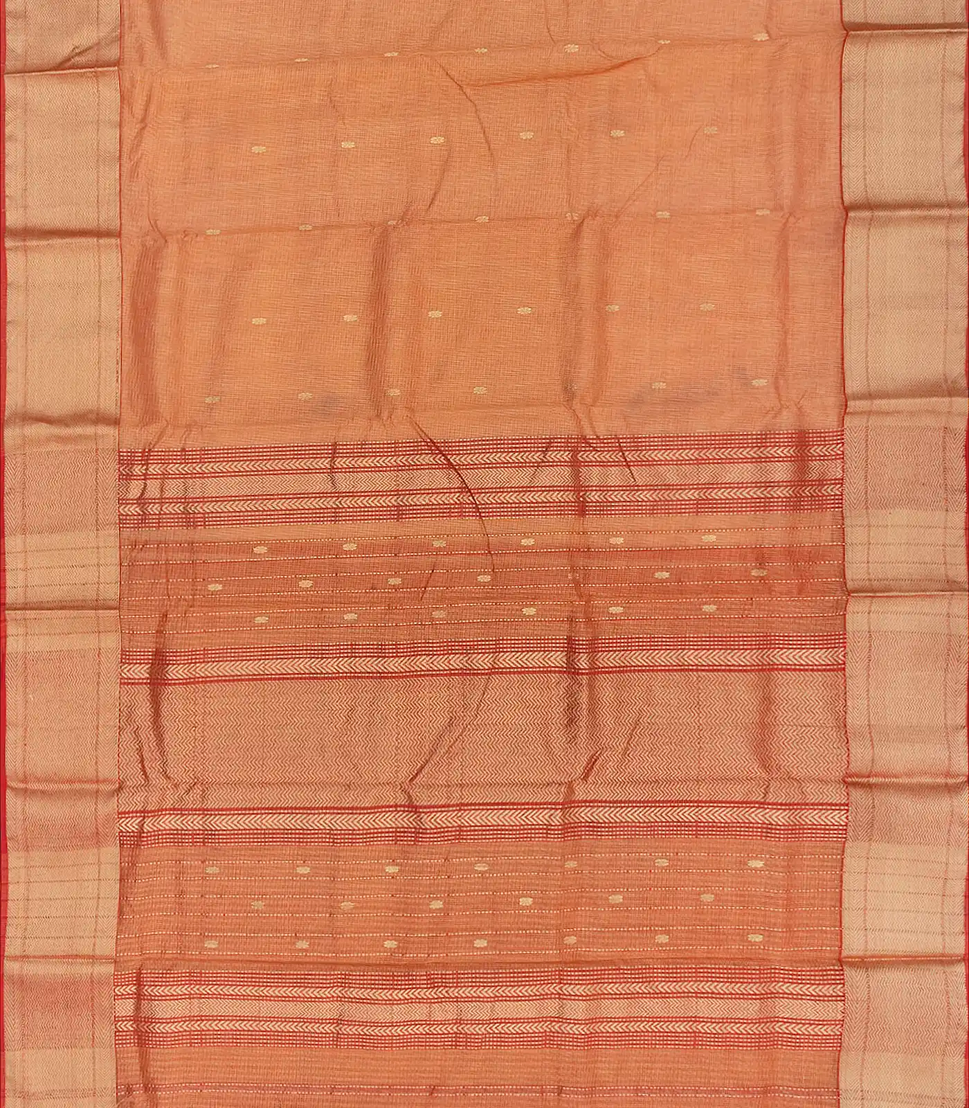 Rust Handloom Silk Cotton Saree With Checks & Kamalam Butta-Rust