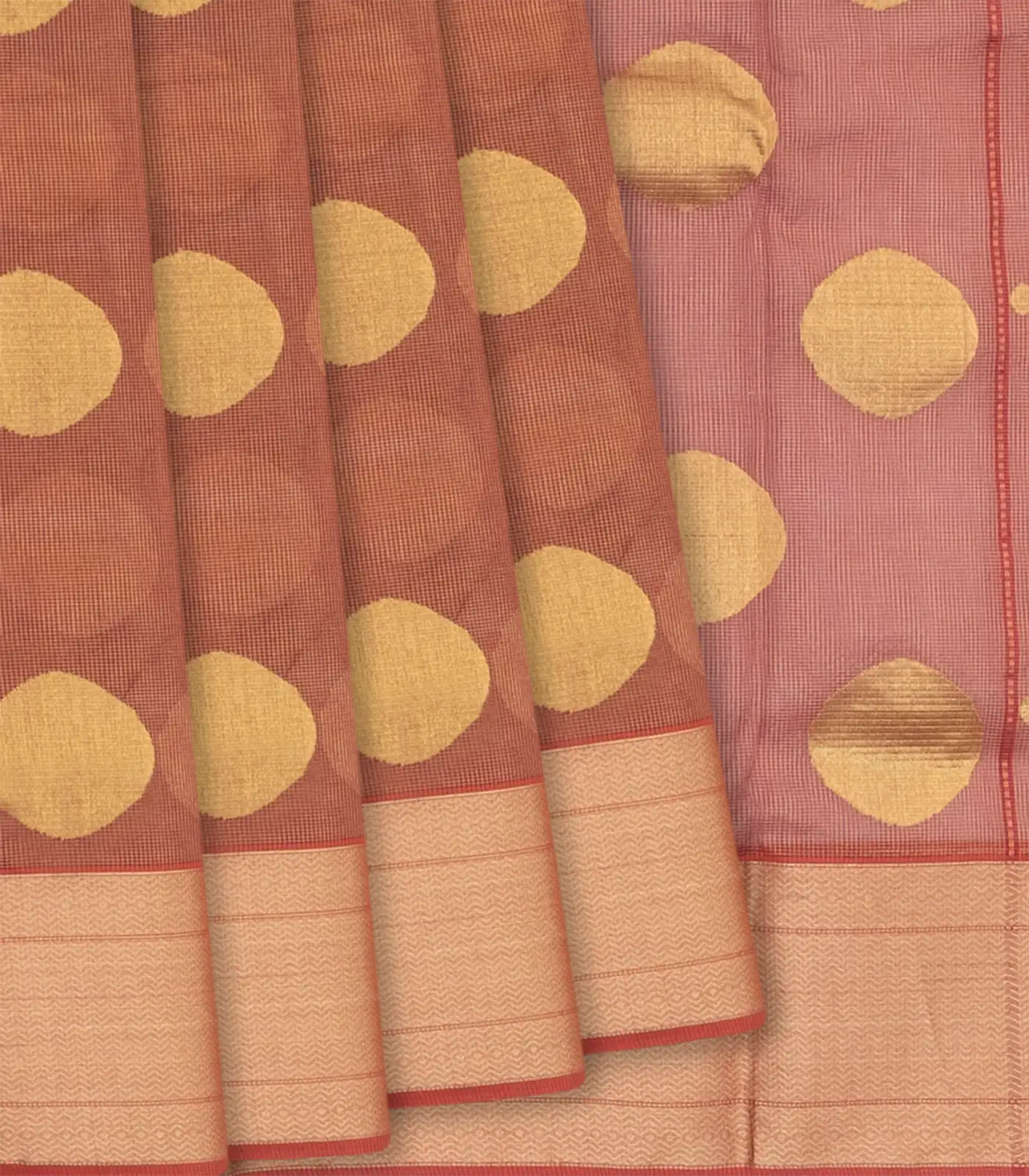 Rust Handloom Silk Cotton Saree With Coin Butta-Rust