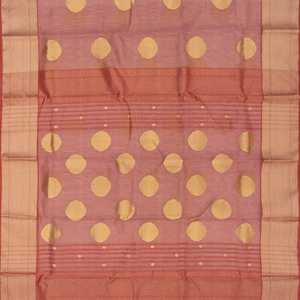 Rust Handloom Silk Cotton Saree With Coin Butta-Rust