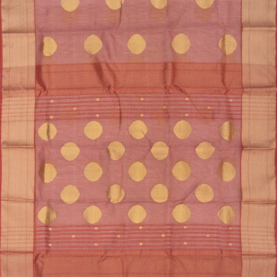 Rust Handloom Silk Cotton Saree With Coin Butta-Rust