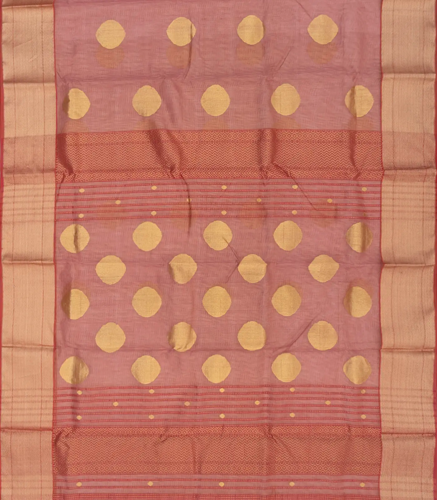 Rust Handloom Silk Cotton Saree With Coin Butta-Rust