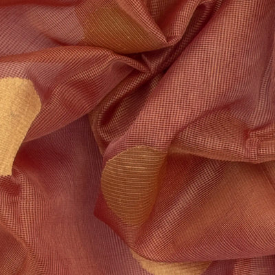 Rust Handloom Silk Cotton Saree With Coin Butta-Rust