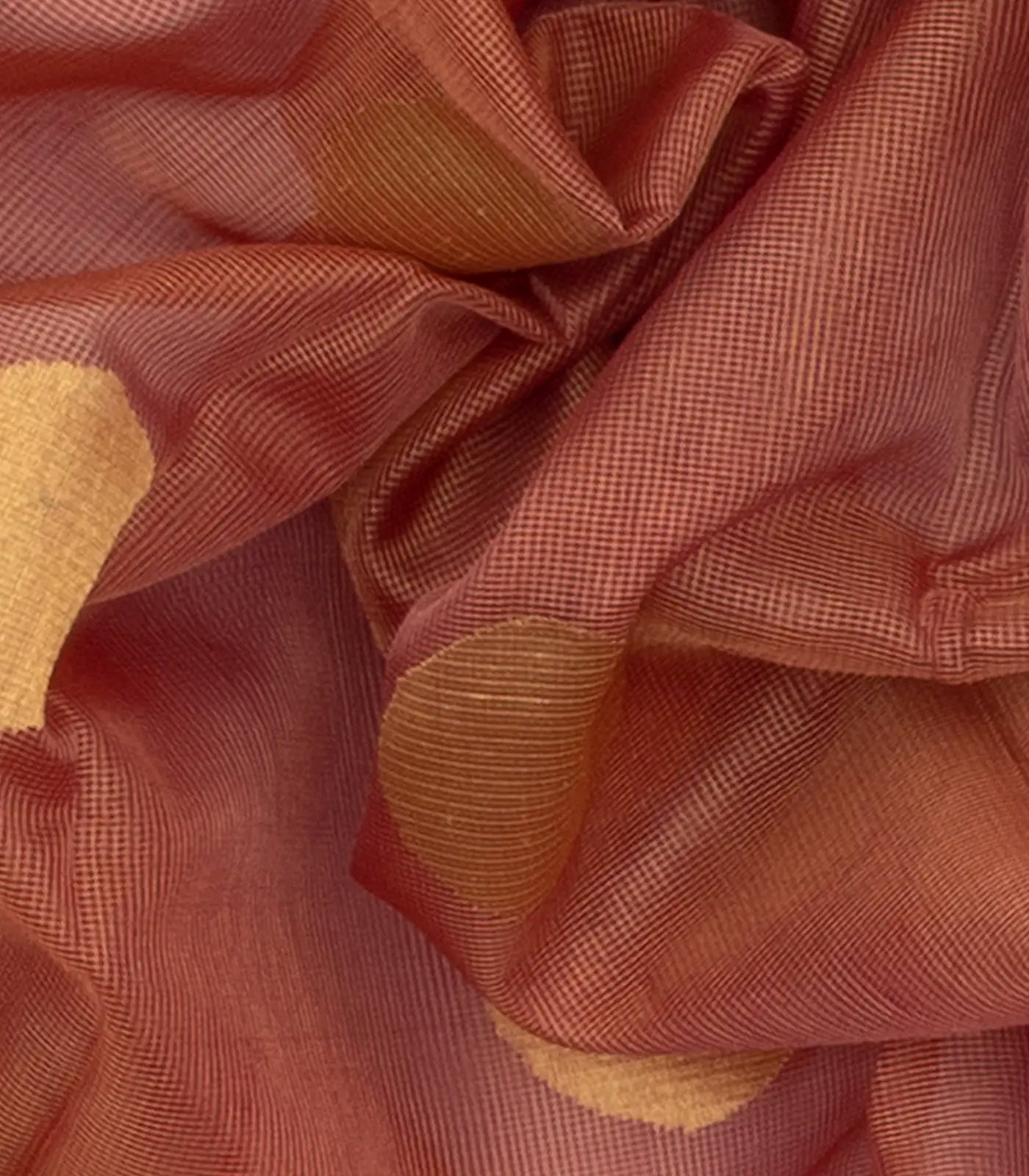 Rust Handloom Silk Cotton Saree With Coin Butta-Rust