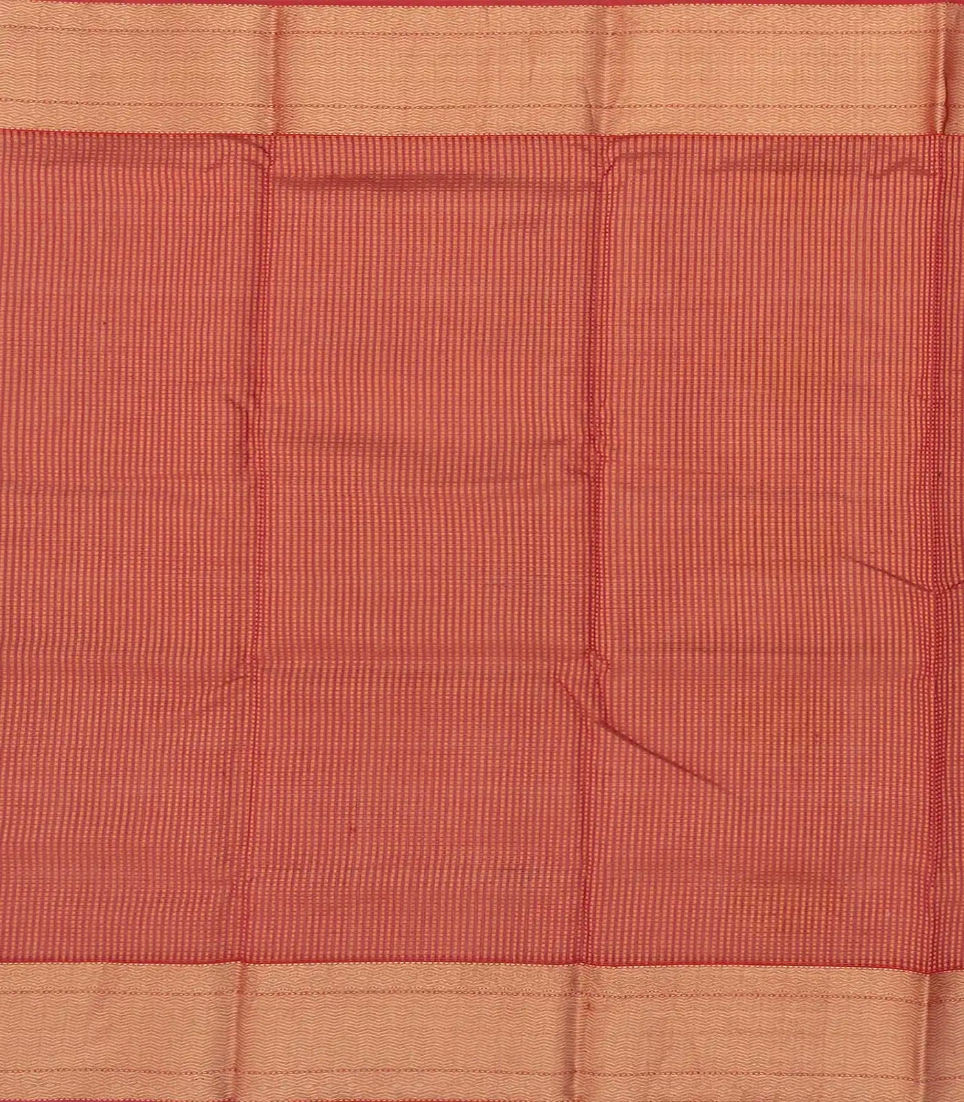 Rust Handloom Silk Cotton Saree With Coin Butta-Rust