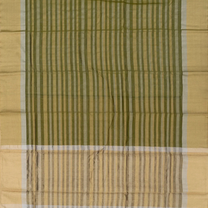 Olive Green Handloom Silk Cotton Saree With Stripes-Olive Green