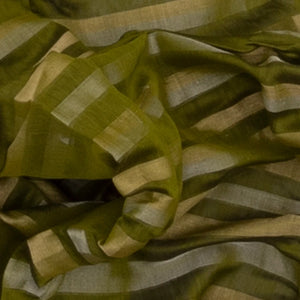 Olive Green Handloom Silk Cotton Saree With Stripes-Olive Green