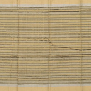 Olive Green Handloom Silk Cotton Saree With Stripes-Olive Green
