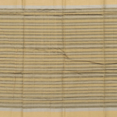 Olive Green Handloom Silk Cotton Saree With Stripes-Olive Green