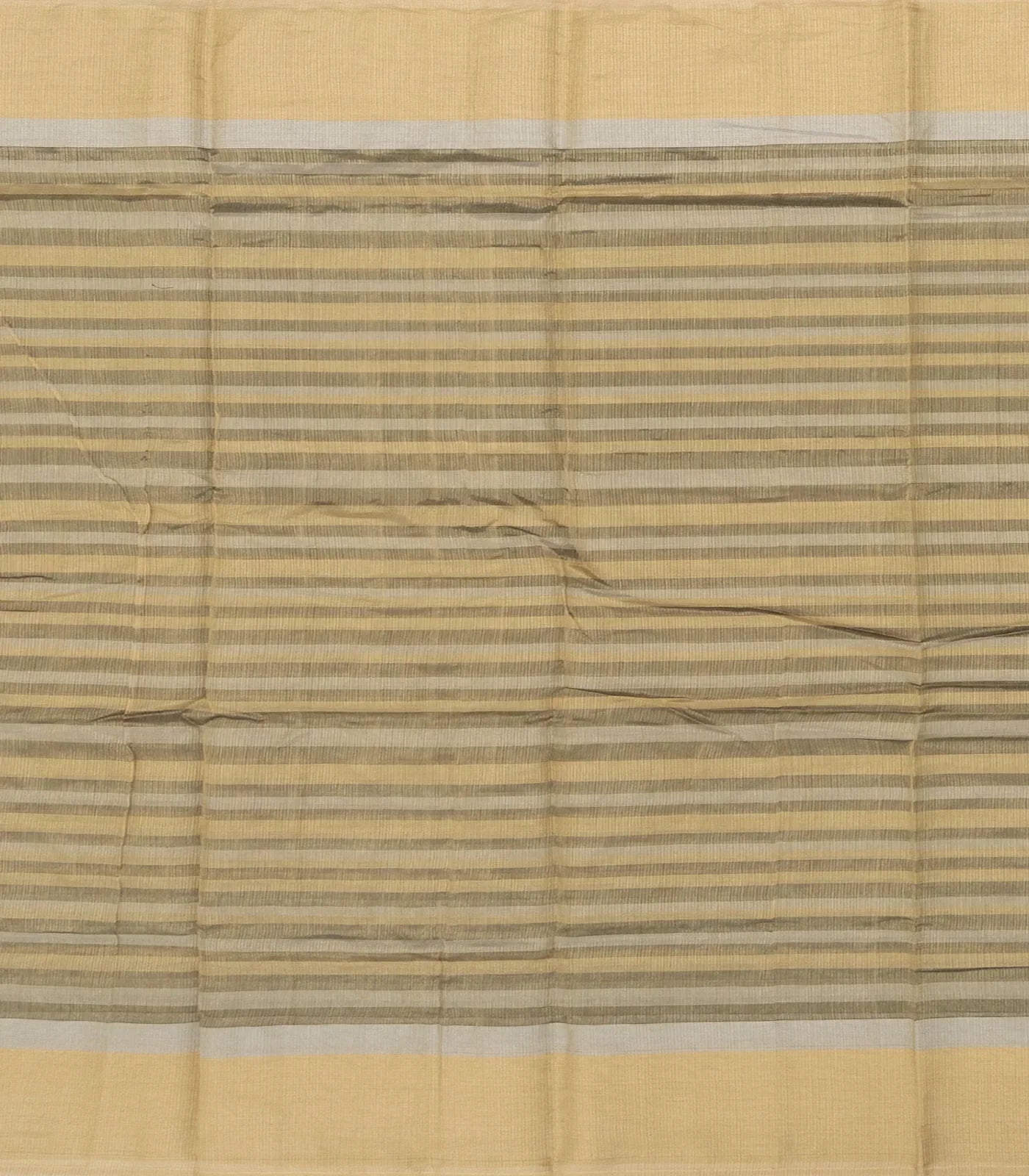 Olive Green Handloom Silk Cotton Saree With Stripes-Olive Green