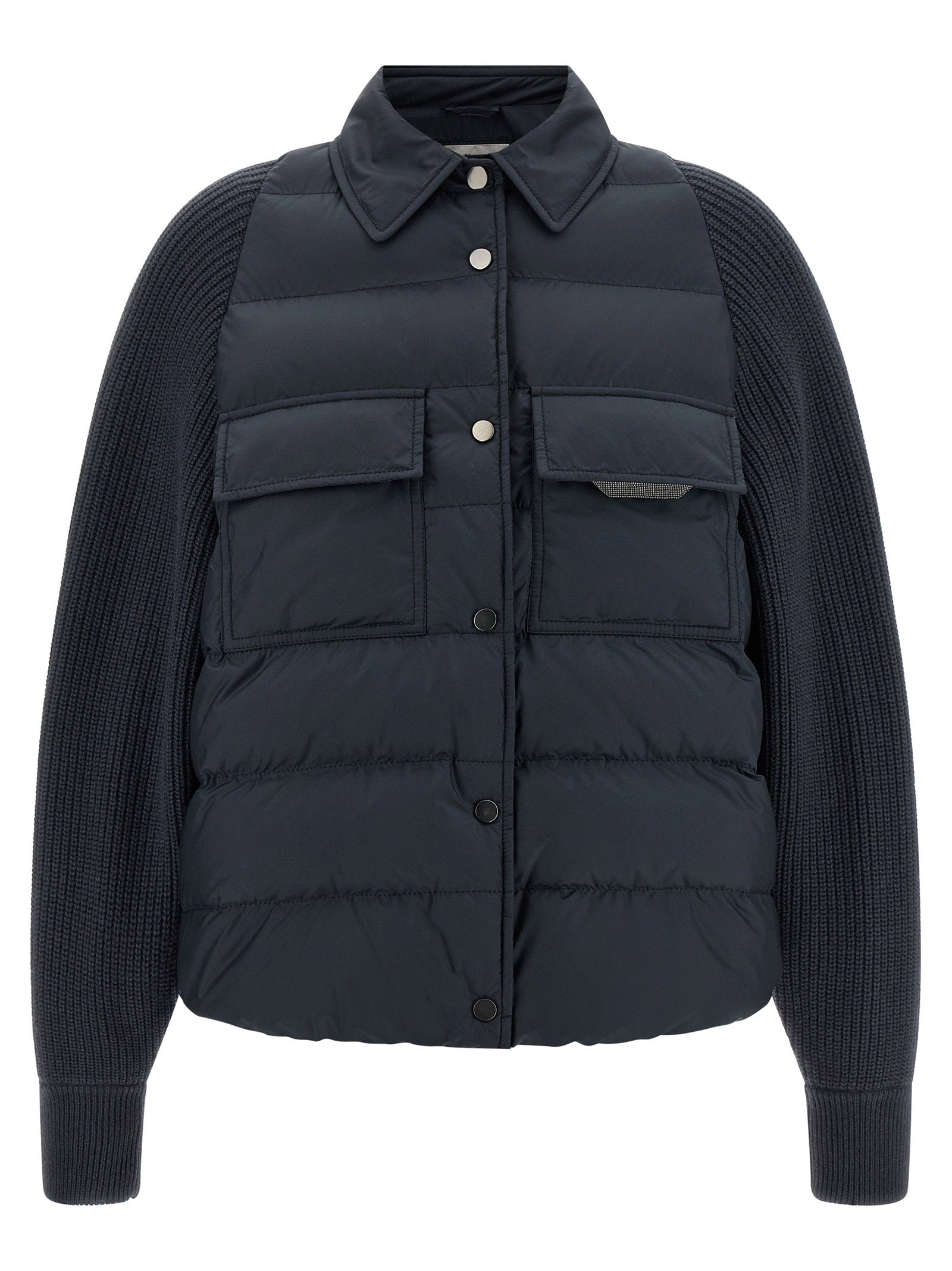 Brunello Cucinelli Shiny Flap Detail Down Jacket