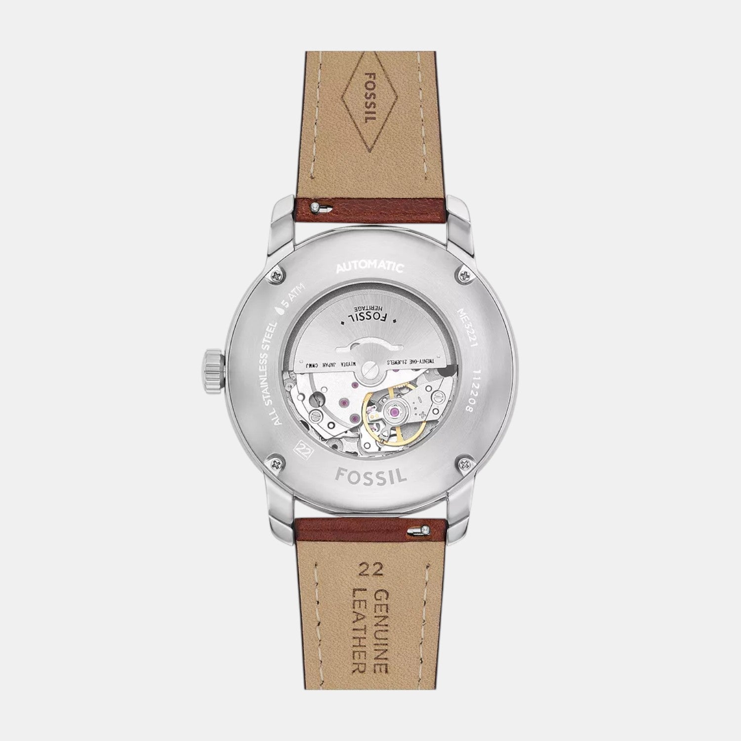 Fossil Heritage Men Automatic Cream Dial Analog Leather Watch ME3221
