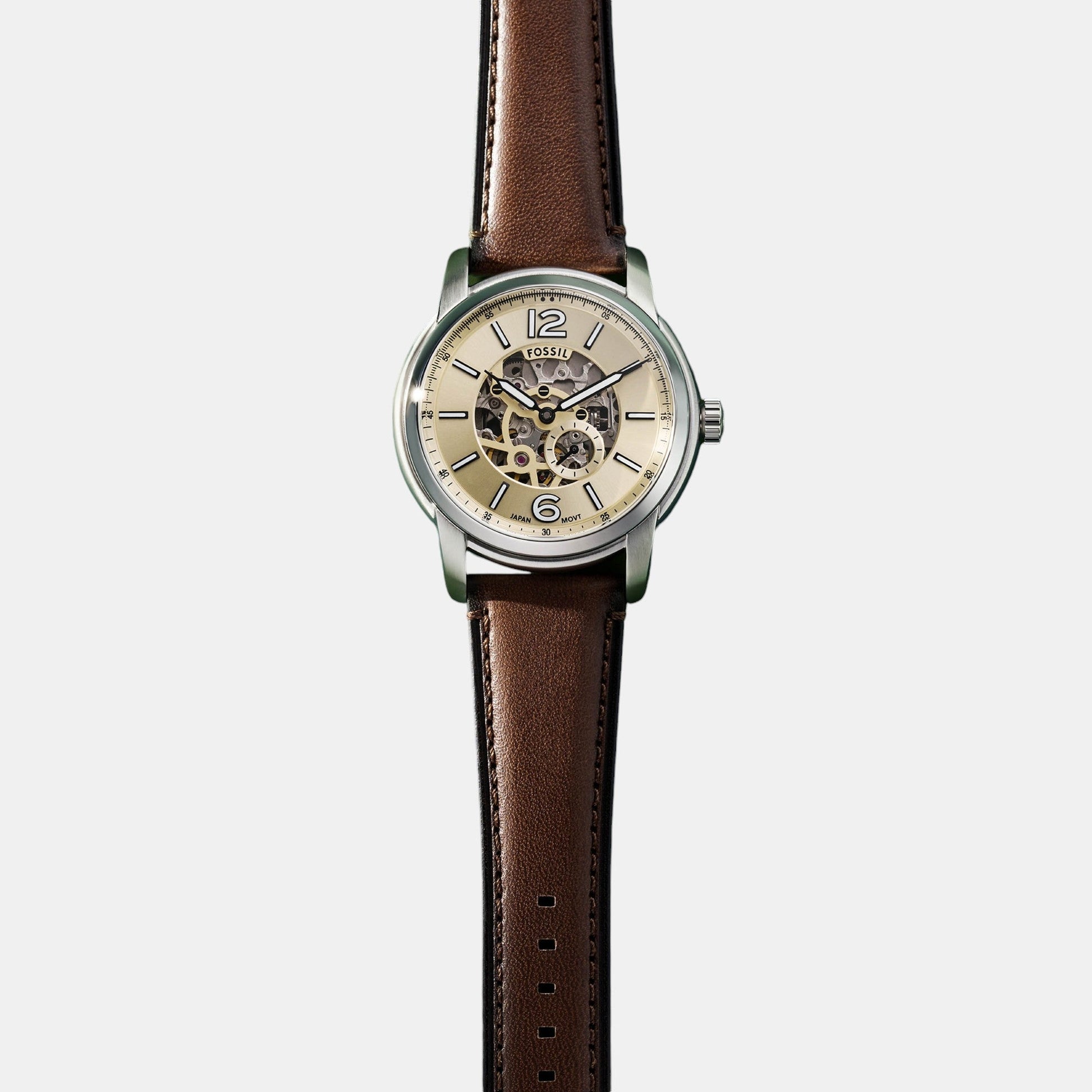 Fossil Heritage Men Automatic Cream Dial Analog Leather Watch ME3264