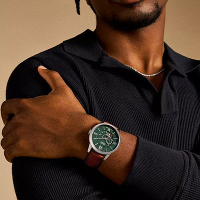 Fossil Townsman Men's Green Dial & Brown Leather Strap Watch