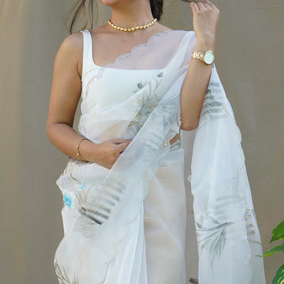 Light Grey Organza Saree