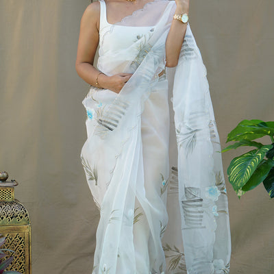 Light Grey Organza Saree