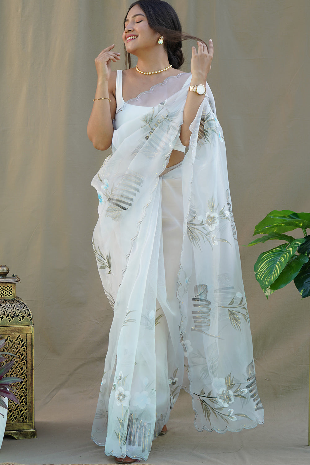 Light Grey Organza Saree