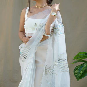 Light Grey Organza Saree