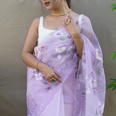 Pastel Lavender Organza Saree