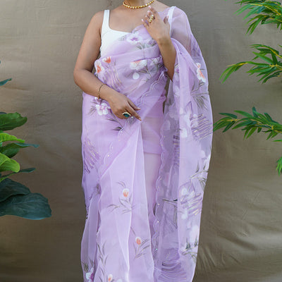 Pastel Lavender Organza Saree