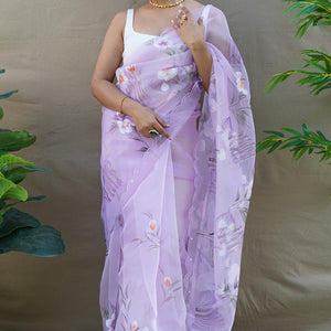 Pastel Lavender Organza Saree