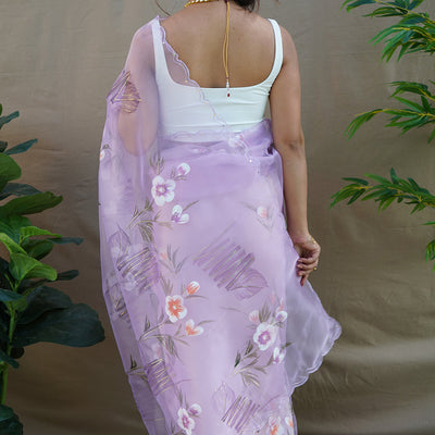 Pastel Lavender Organza Saree
