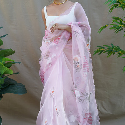 Baby Pink Organza Saree
