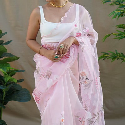 Baby Pink Organza Saree