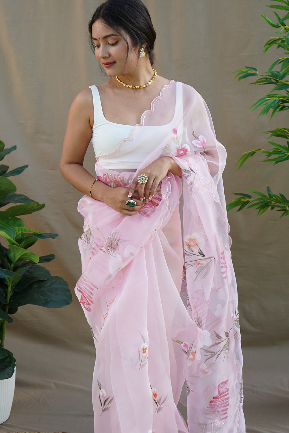 Baby Pink Organza Saree