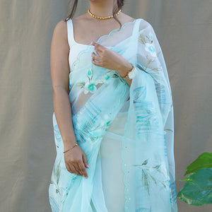 Sky Blue Organza Saree