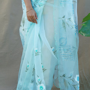 Sky Blue Organza Saree