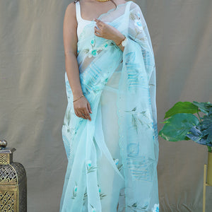 Sky Blue Organza Saree