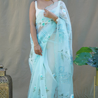 Sky Blue Organza Saree