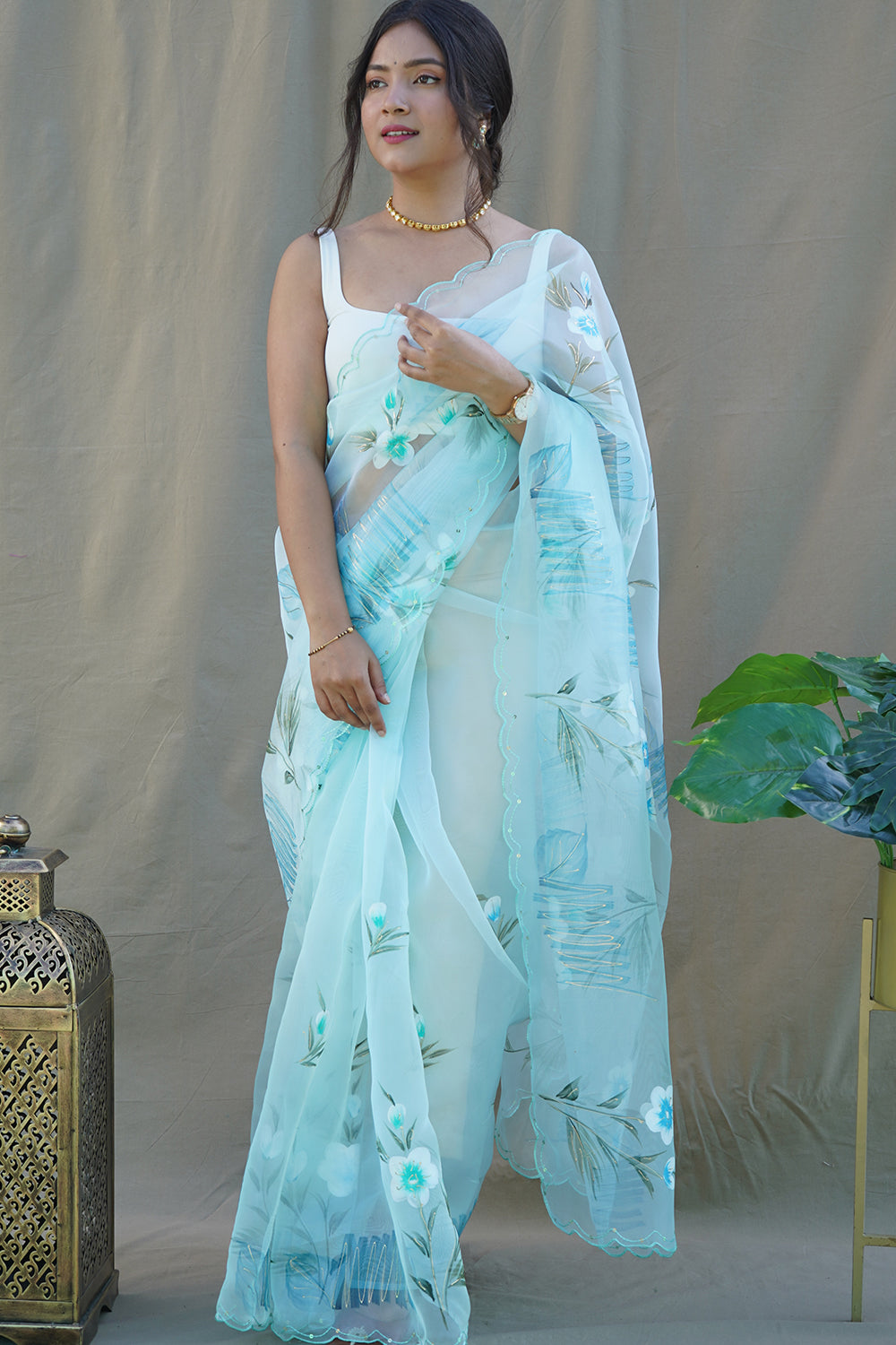 Sky Blue Organza Saree