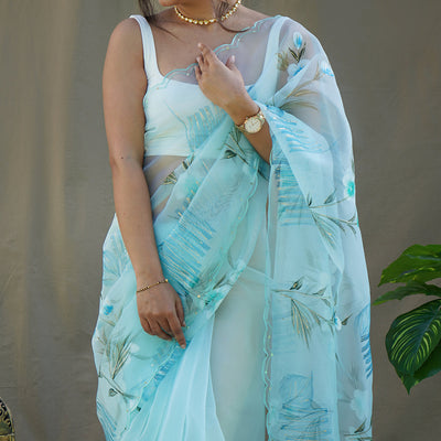 Sky Blue Organza Saree