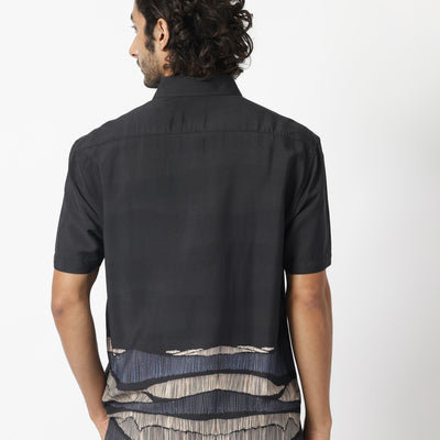 Rare Rabbit Men's Mesan Black Viscose Fabric Abstract Print Half Sleeves Shirt