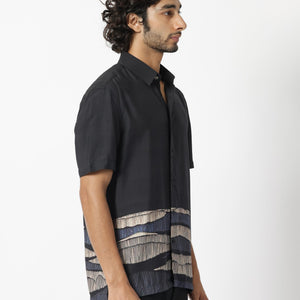Rare Rabbit Men's Mesan Black Viscose Fabric Abstract Print Half Sleeves Shirt