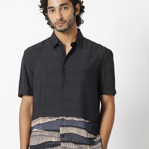 Rare Rabbit Men's Mesan Black Viscose Fabric Abstract Print Half Sleeves Shirt