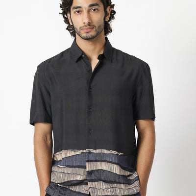 Rare Rabbit Men's Mesan Black Viscose Fabric Abstract Print Half Sleeves Shirt