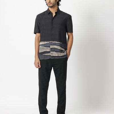 Rare Rabbit Men's Mesan Black Viscose Fabric Abstract Print Half Sleeves Shirt