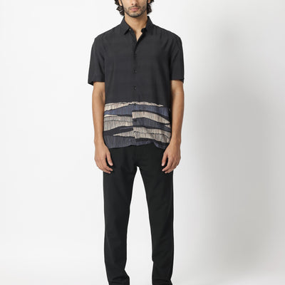 Rare Rabbit Men's Mesan Black Viscose Fabric Abstract Print Half Sleeves Shirt